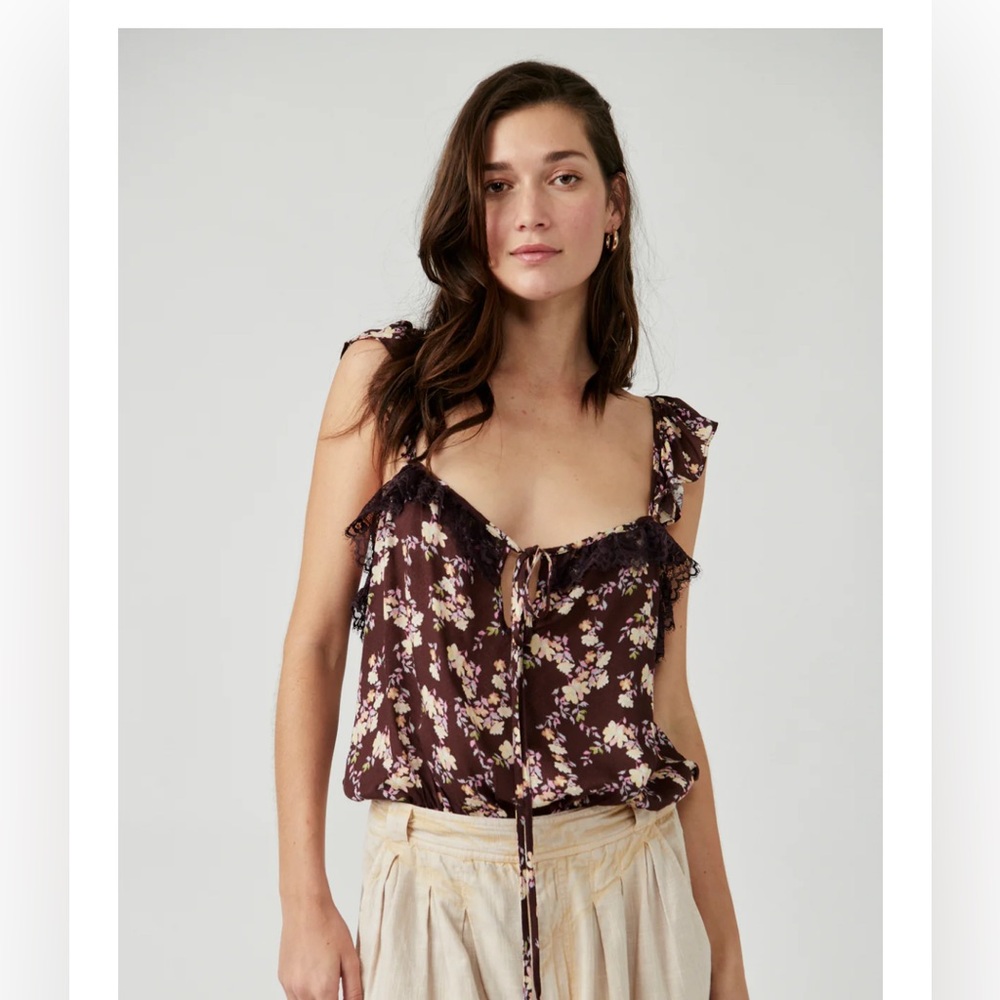 Free People Size  Small Maroon Print Bodysuit-